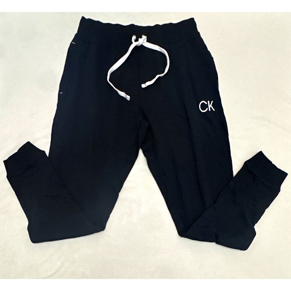 Calvin Klein Men's Lounge Pants Black S Drawstring Logo Cotton Polyester